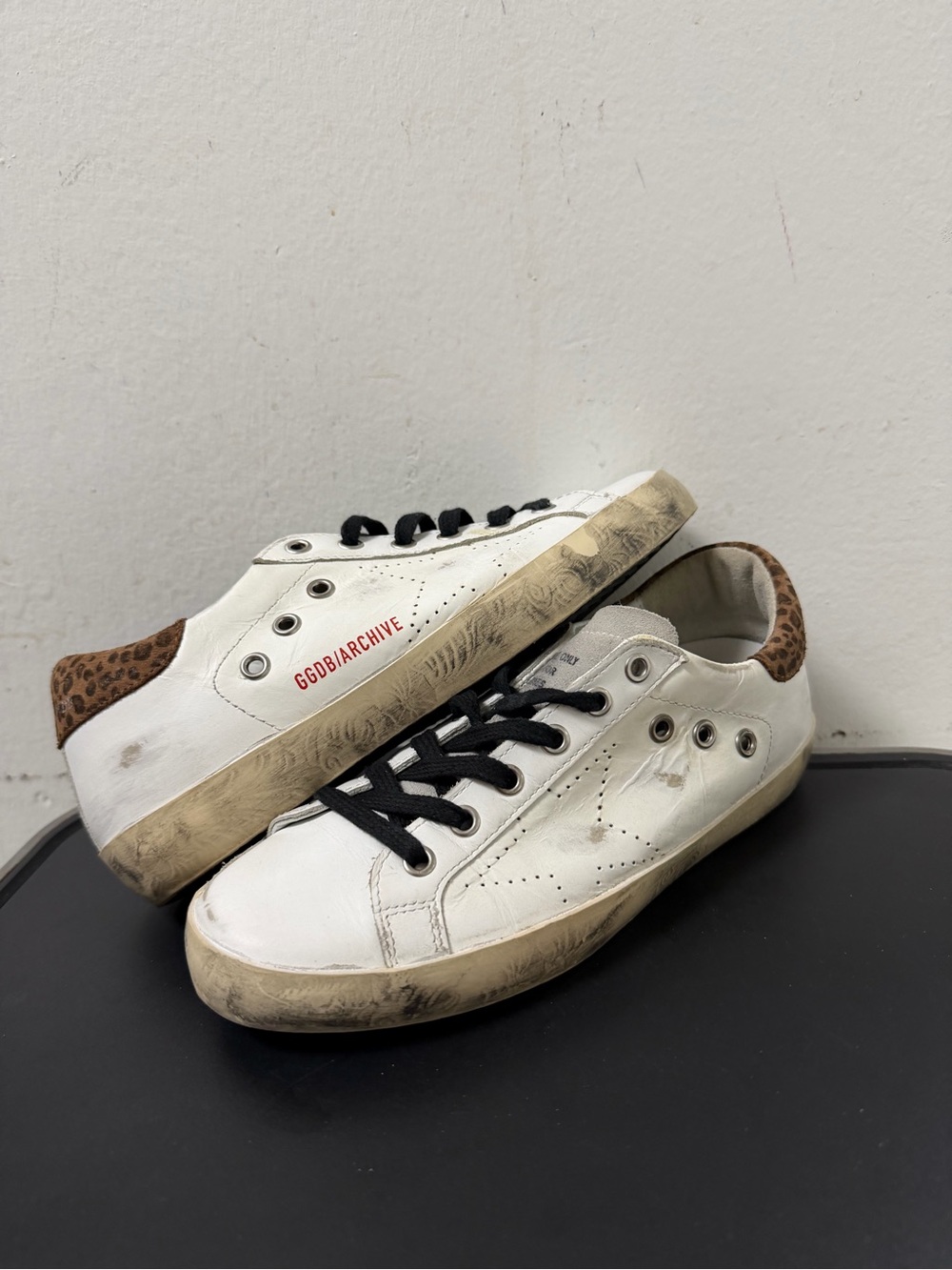 Golden Goose Women's Archive Size 36 White Leather Leopard Details Worn Lightly - Picture 1 of 14